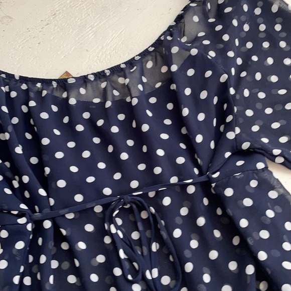[ Copper Key Sheer Polka Dot Half Sleeve Blouse ]m - Picture 5 of 6